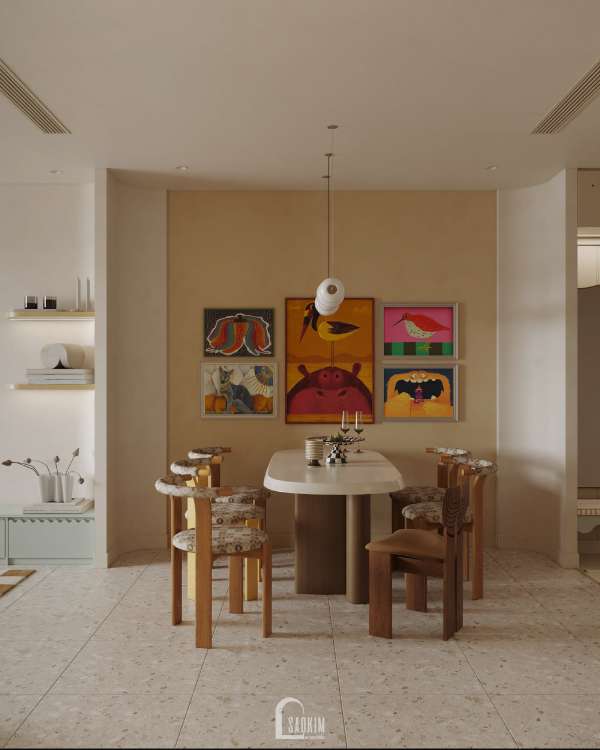 Thiết kế nội thất không gian phòng ăn chung cư 3 ngủ phong cách Modern Eclectic Vintage
